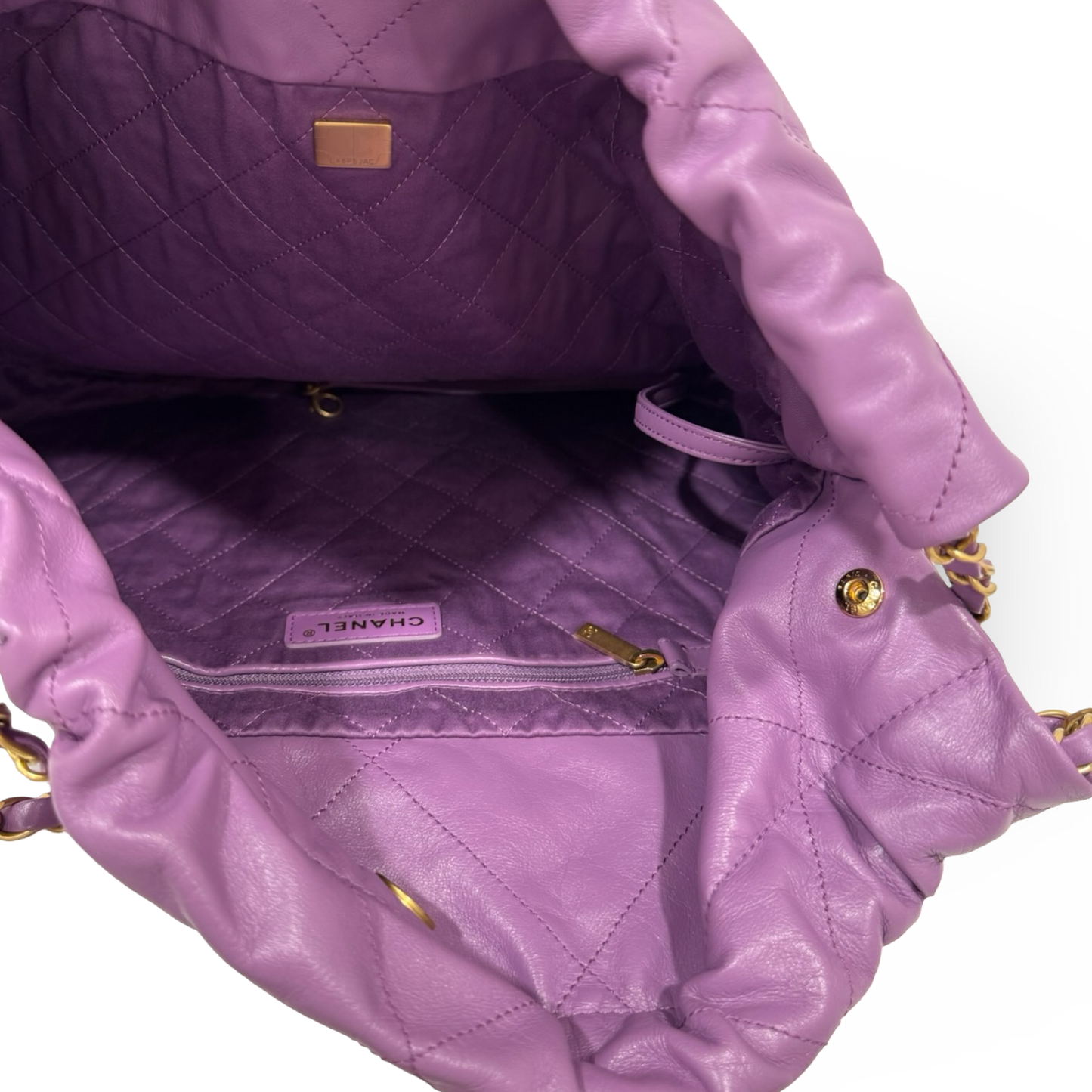 Chanel Quilte Shinny Lambskin Medium 22Bag - GHW / Purple