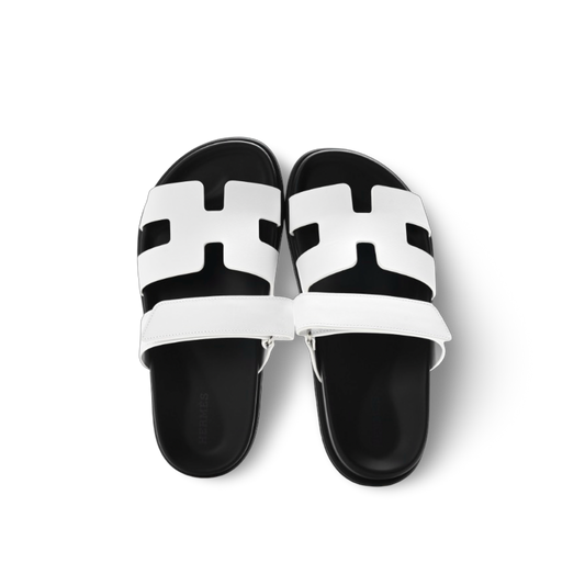 Hermes Calfskin Leather Chypre Sandals -  White