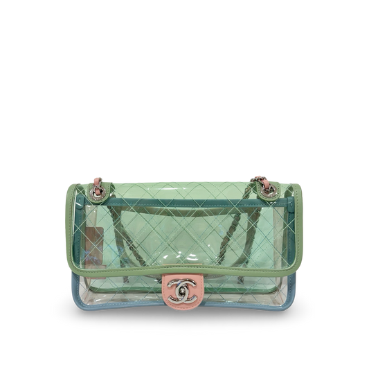 Chanel Quilted PVC Medium Splash Flap - SHW / Blue Pink