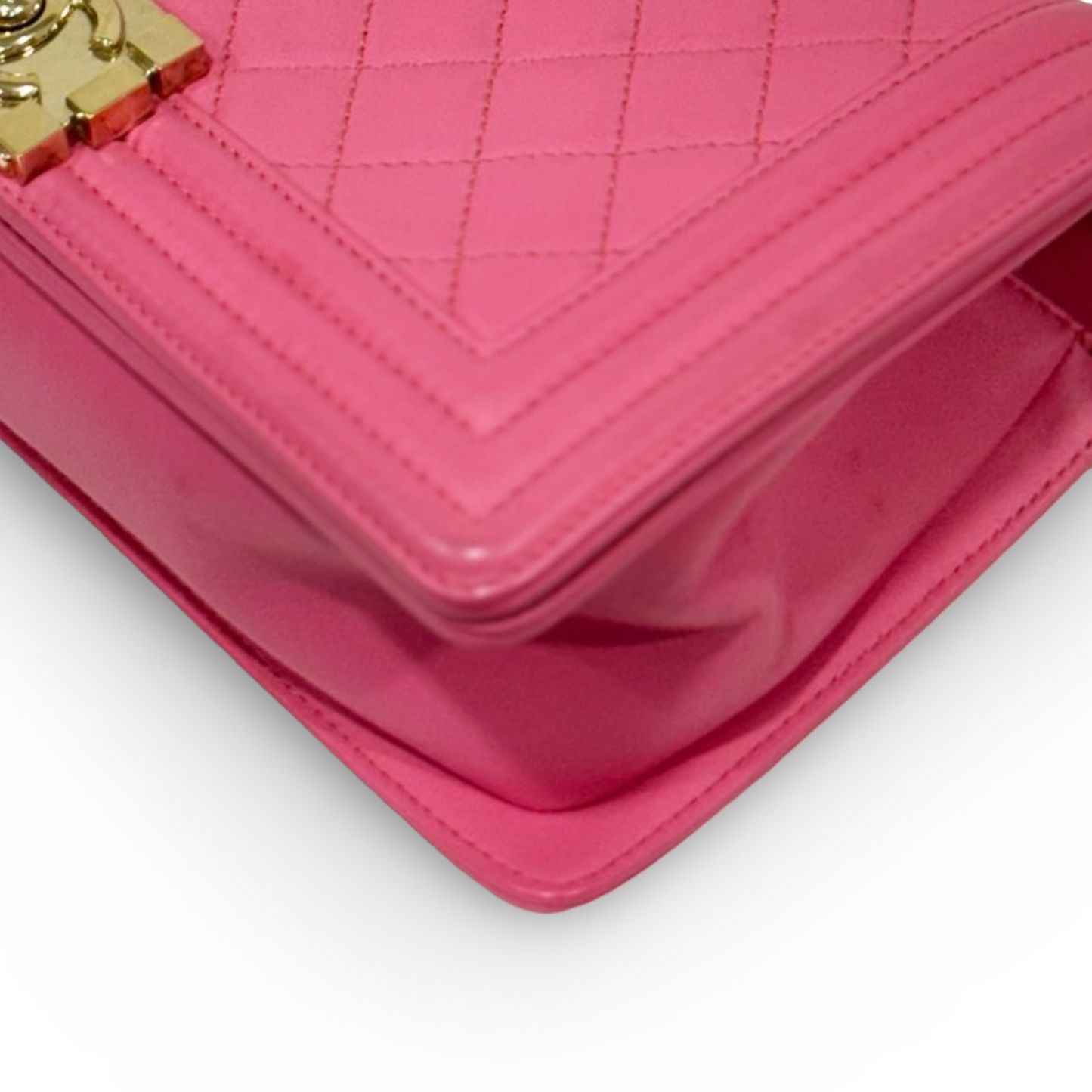 Chanel Quilted Calfskin Medium Pink Boy Bag - GHW / Pink