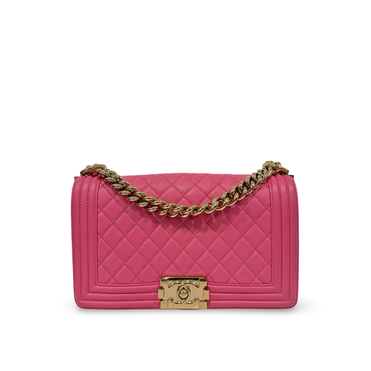 Chanel Quilted Calfskin Medium Pink Boy Bag - GHW / Pink