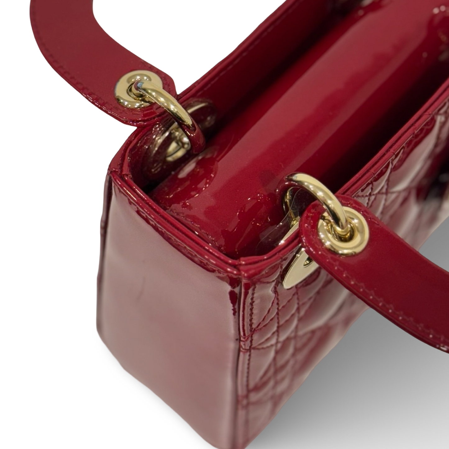 Dior Cannage Patent Mini Lady Dior - GHW / Red