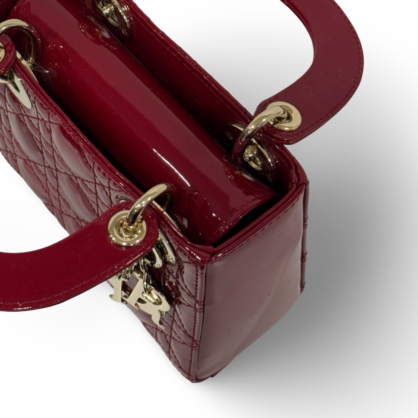 Dior Cannage Patent Mini Lady Dior - GHW / Red