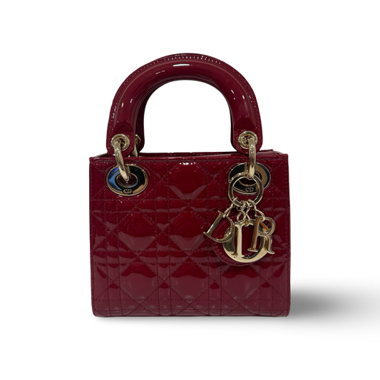 Dior Cannage Patent Mini Lady Bag - GHW / Red