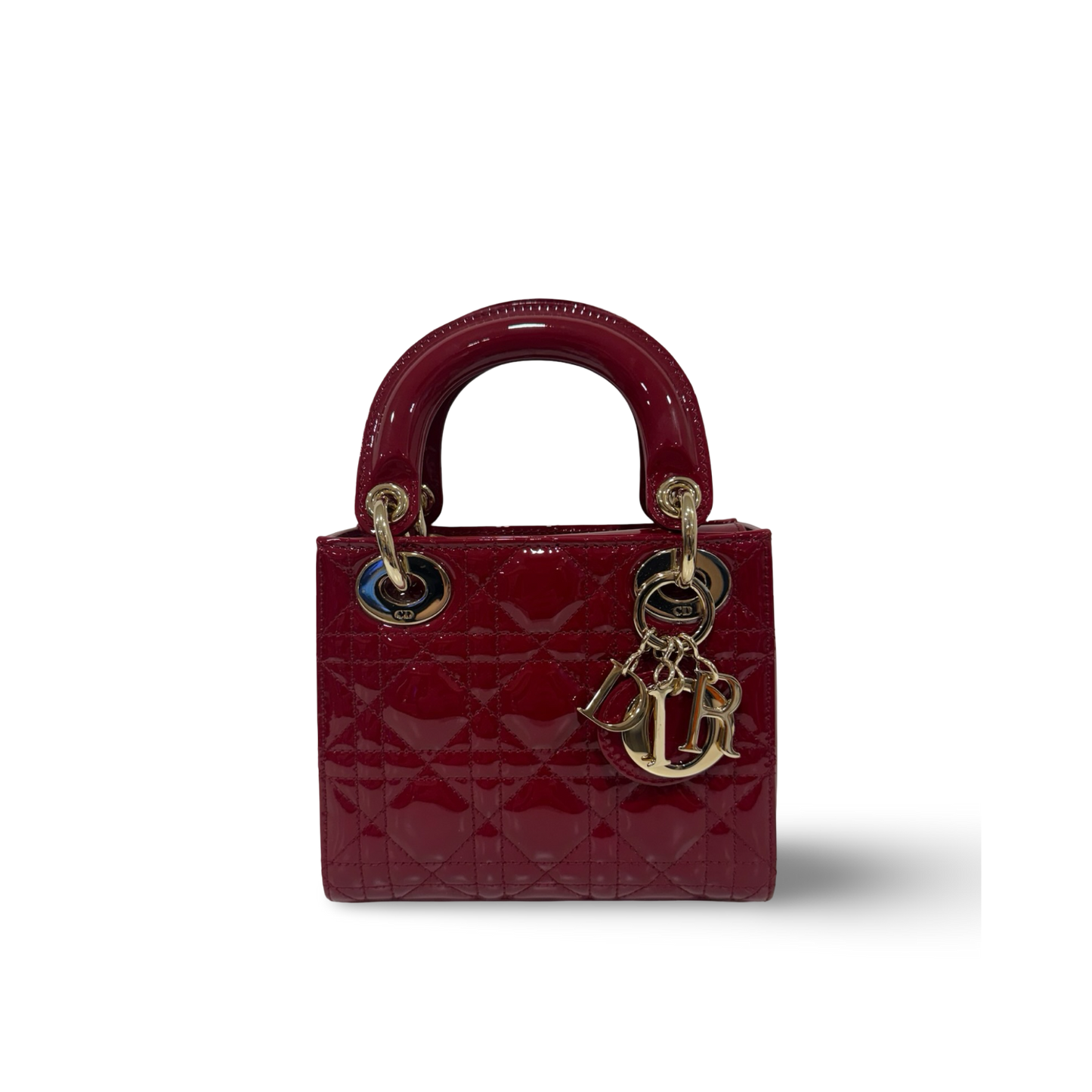 Dior Cannage Patent Mini Lady Dior - GHW / Red