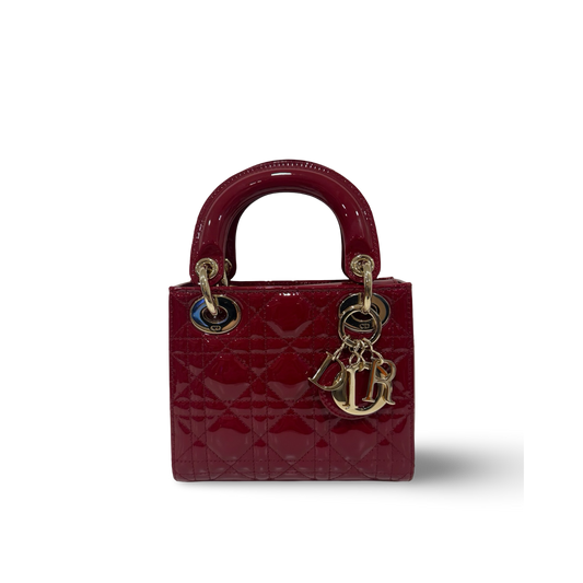 Dior Cannage Patent Mini Lady Dior - GHW / Red