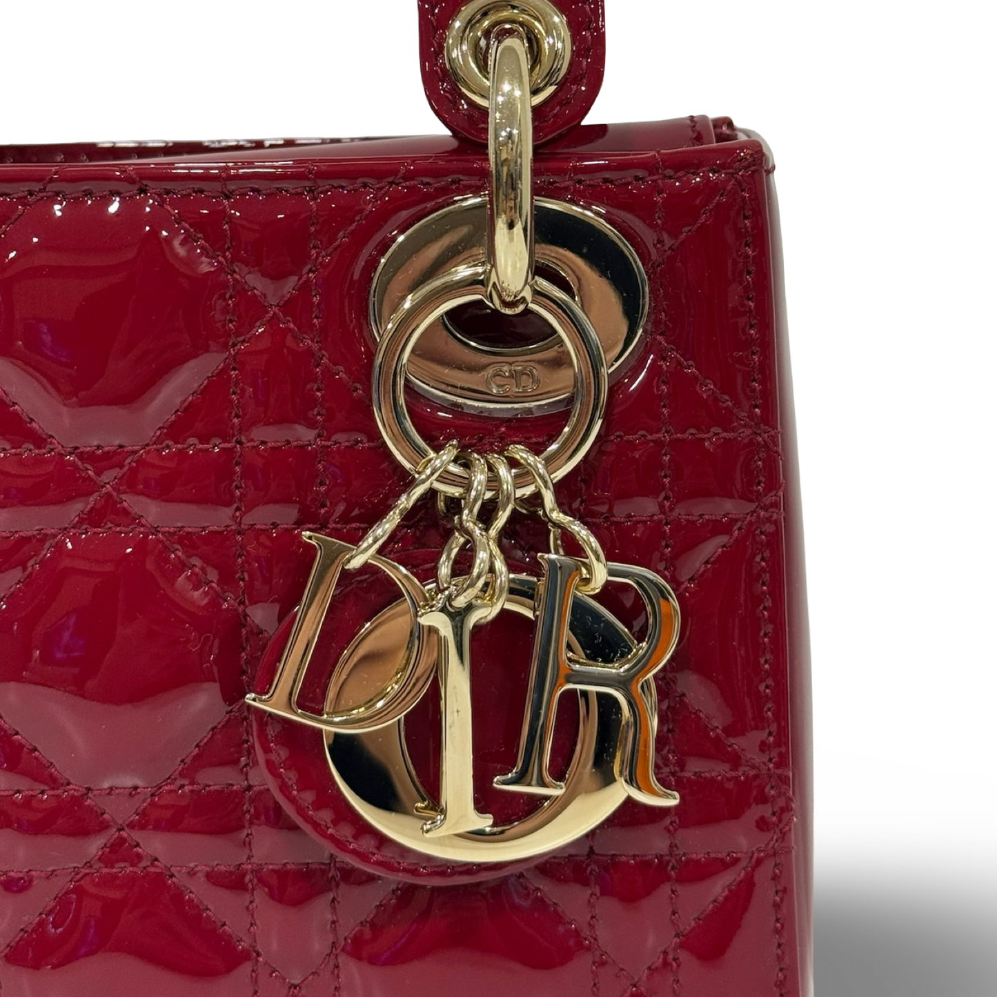 Dior Cannage Patent Mini Lady Dior - GHW / Red