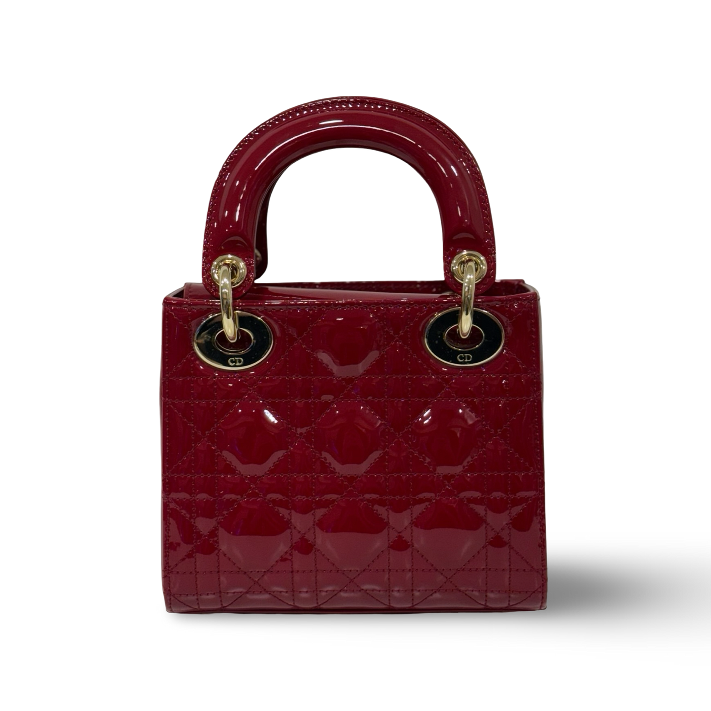 Dior Cannage Patent Mini Lady Dior - GHW / Red
