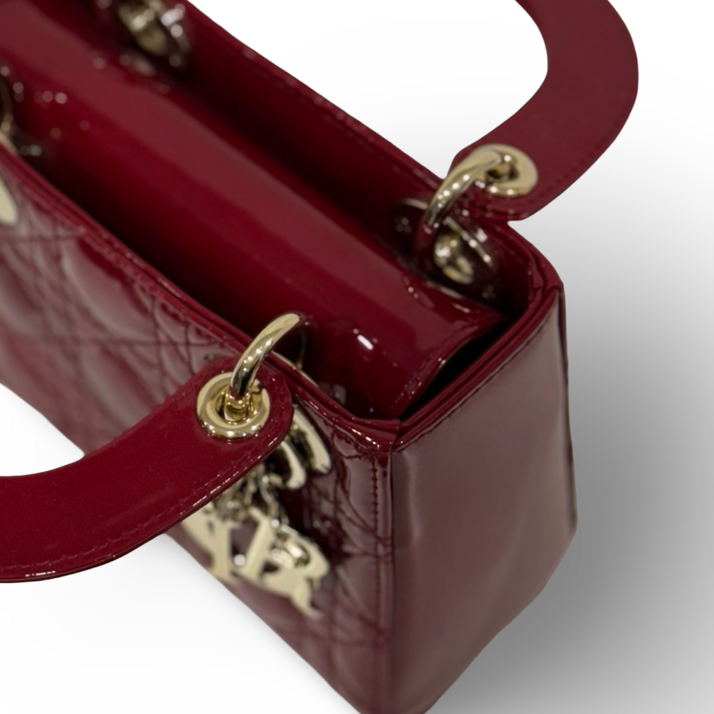 Dior Cannage Patent Mini Lady Bag - GHW / Red
