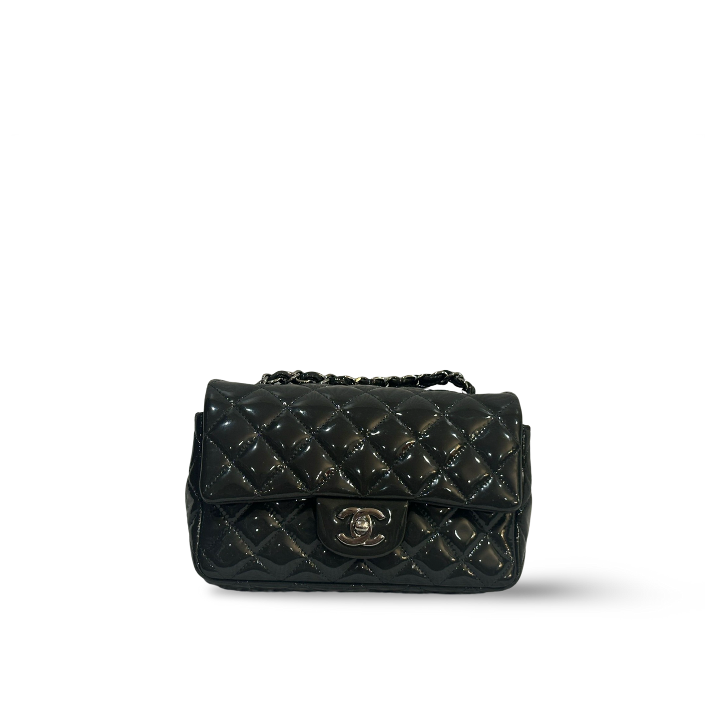 Chanel Classic Patent Mini Single Flap Gray
