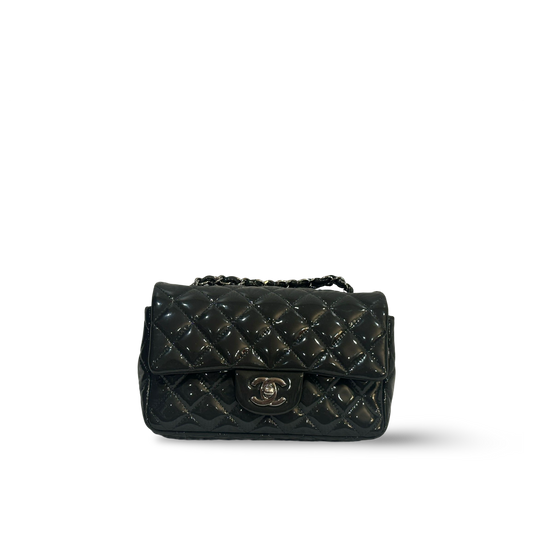 Chanel Classic Patent Mini Single Flap Gray