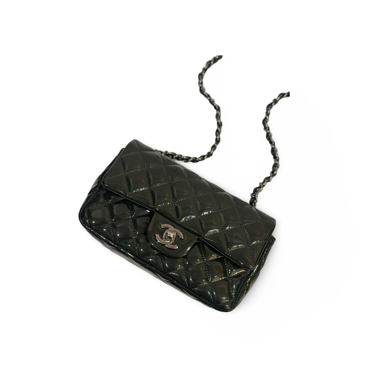 Chanel Classic Patent Mini Single Flap Gray