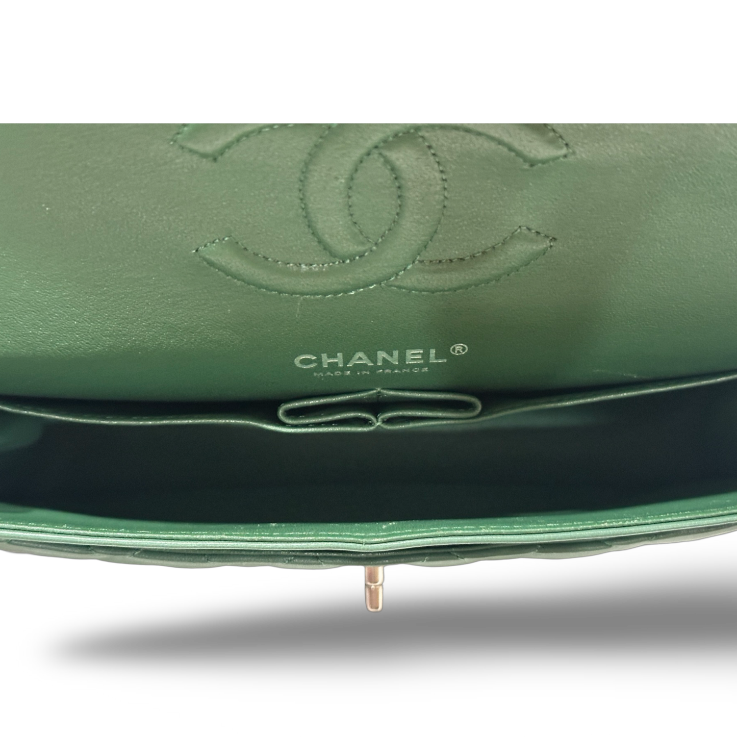 Chanel Classic Lambskin Medium Double Flap Sliver Green