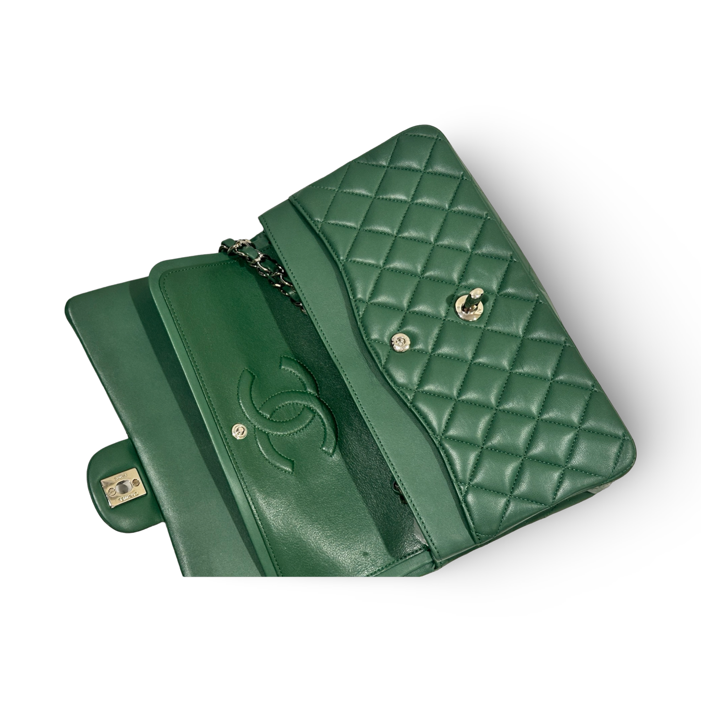 Chanel Classic Lambskin Medium Double Flap Sliver Green