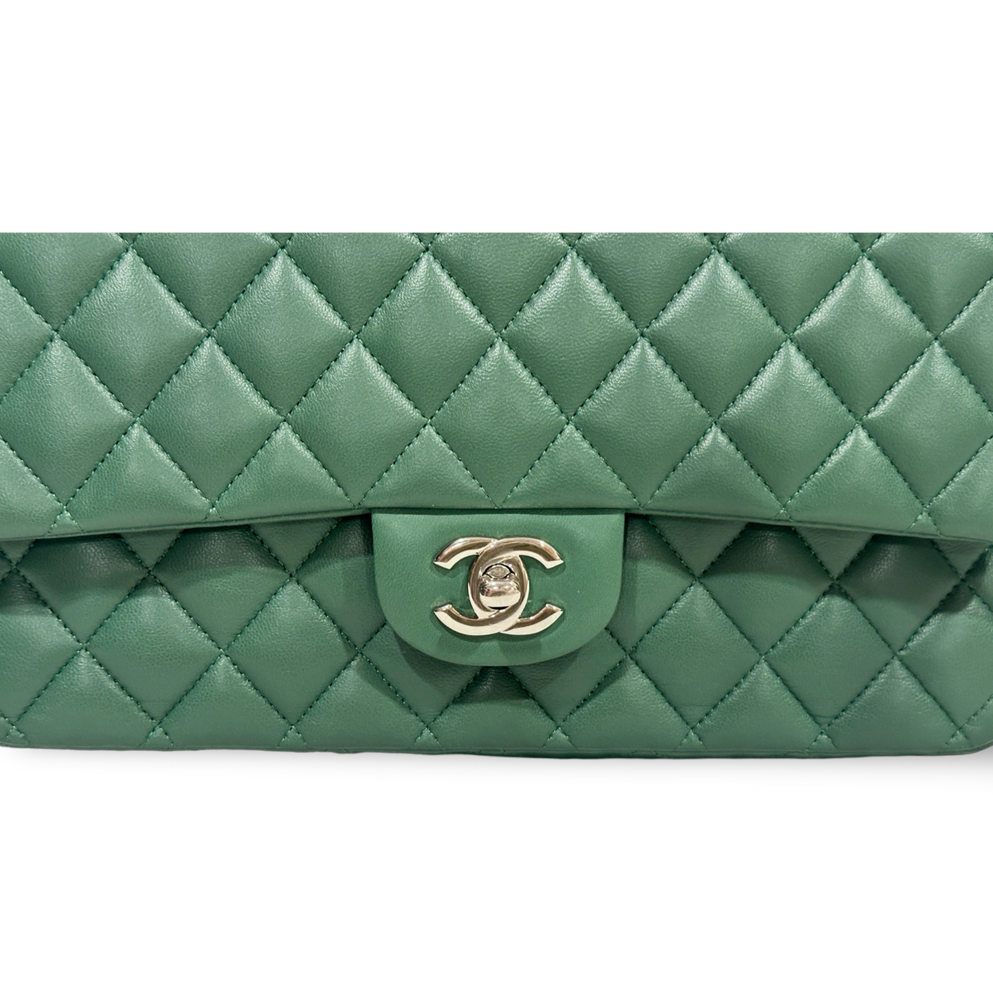 Chanel Classic Lambskin Medium Double Flap Sliver Green
