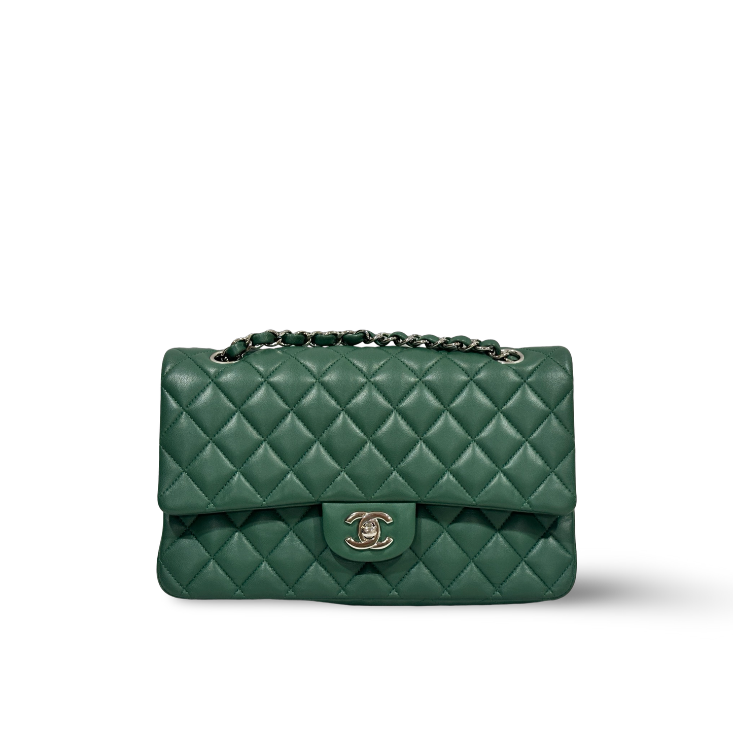 Chanel Classic Lambskin Medium Double Flap Sliver Green