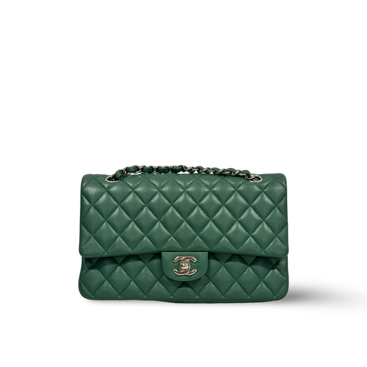 Chanel Classic Lambskin Medium Double Flap Sliver Green