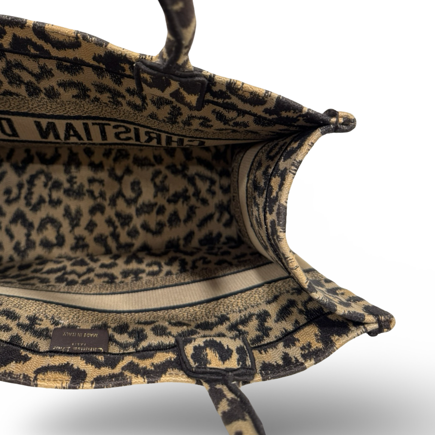 Dior Embroieder Canvas Medium Leopard Tote - Brown
