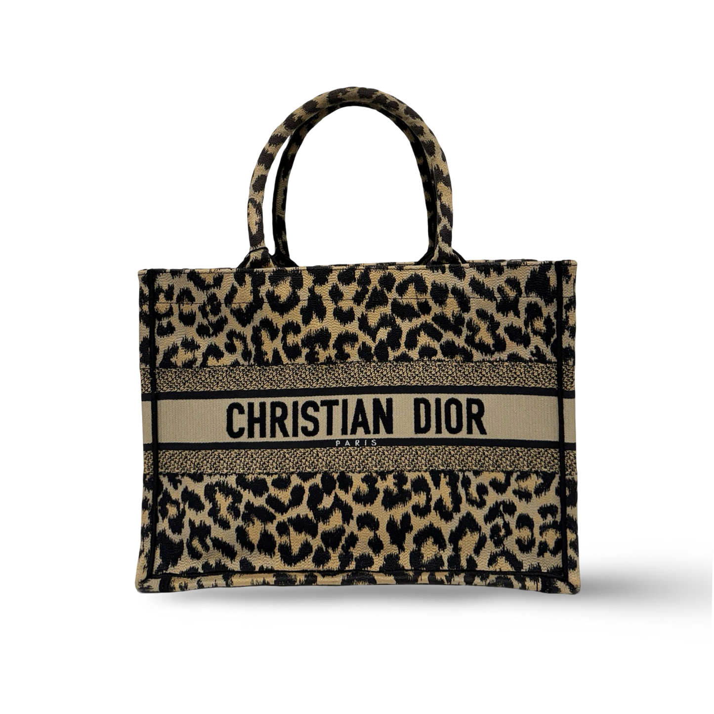 Dior Embroieder Canvas Medium Leopard Tote - Brown