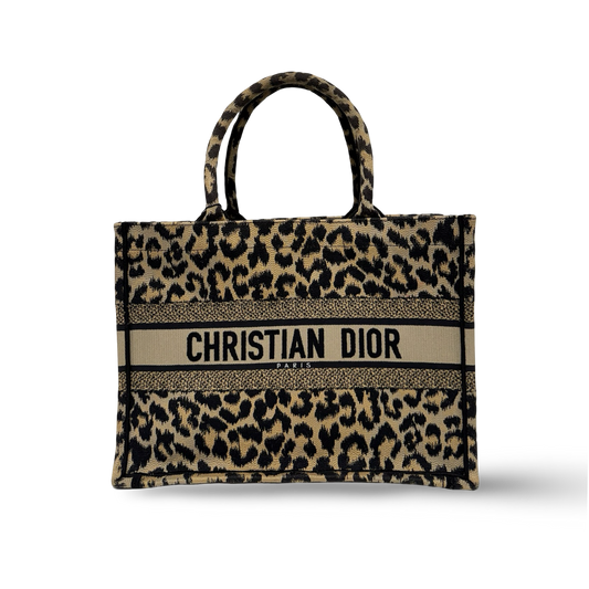 Dior Embroieder Canvas Medium Leopard Tote - Brown