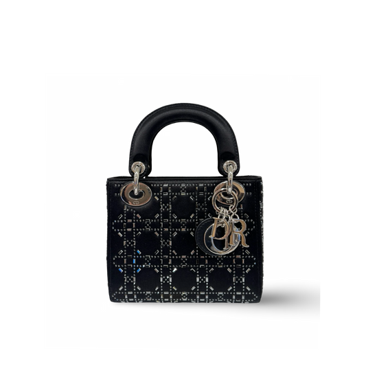 Dior Satin Mini Crystal Lady Bag - SHW / Navy