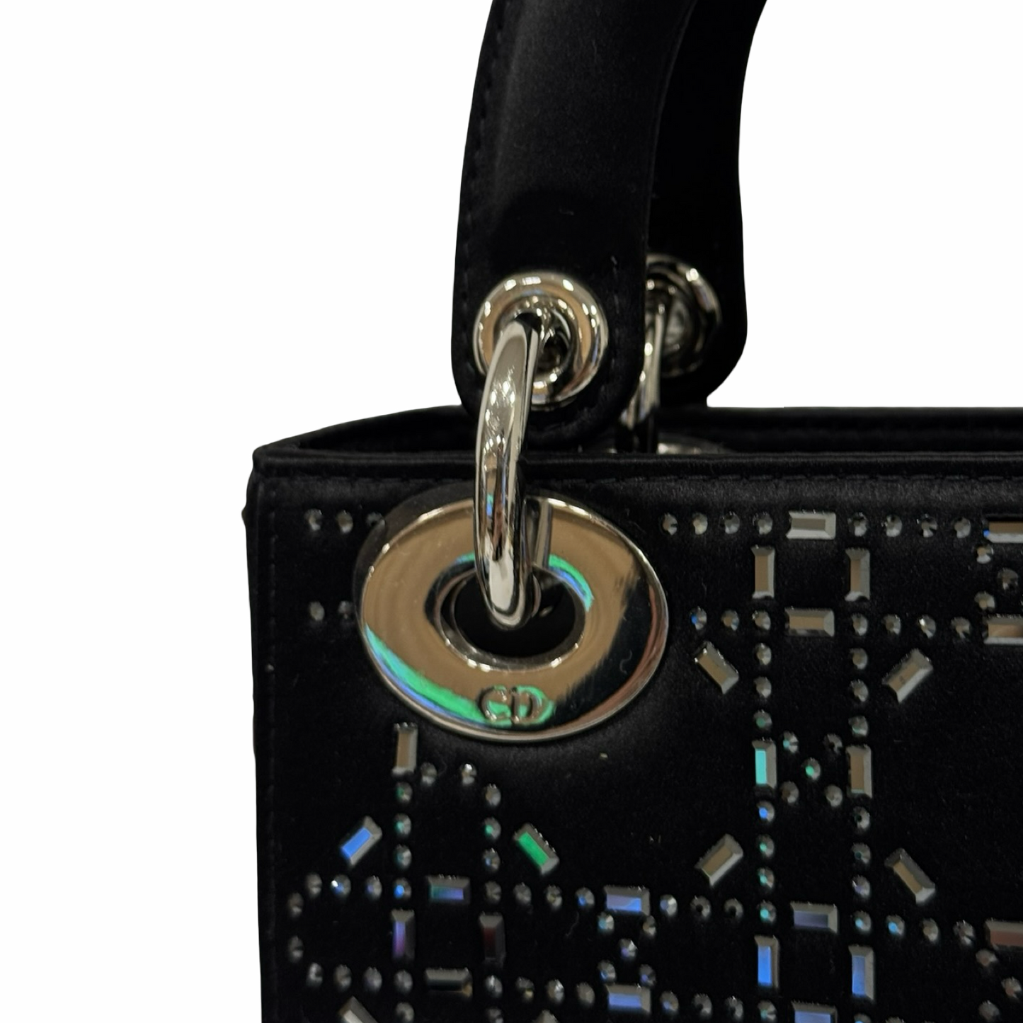 Dior Satin Mini Crystal Lady Bag - SHW / Navy