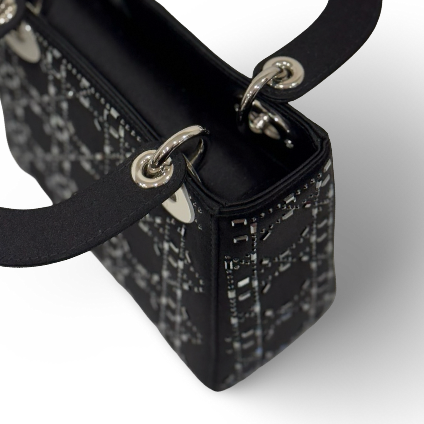 Dior Satin Mini Crystal Lady Bag - SHW / Navy