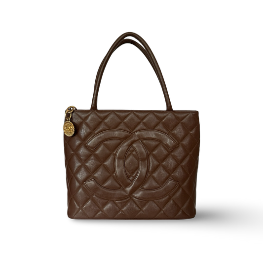 Chanel Caviar Medallion Tote - GHW / Dark Brown