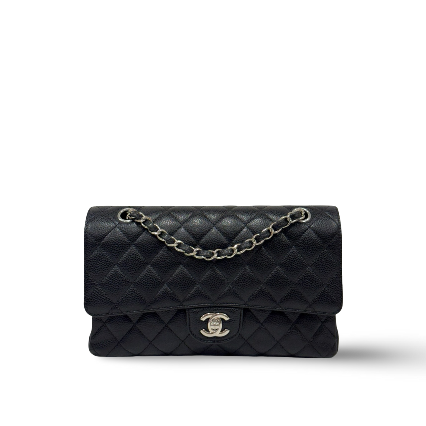 Chanel Quilted Caviar Medium Double Flap Bag - SHW / Black