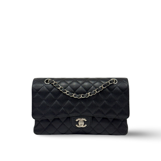 Chanel Quilted Caviar Medium Double Flap Bag - SHW / Black