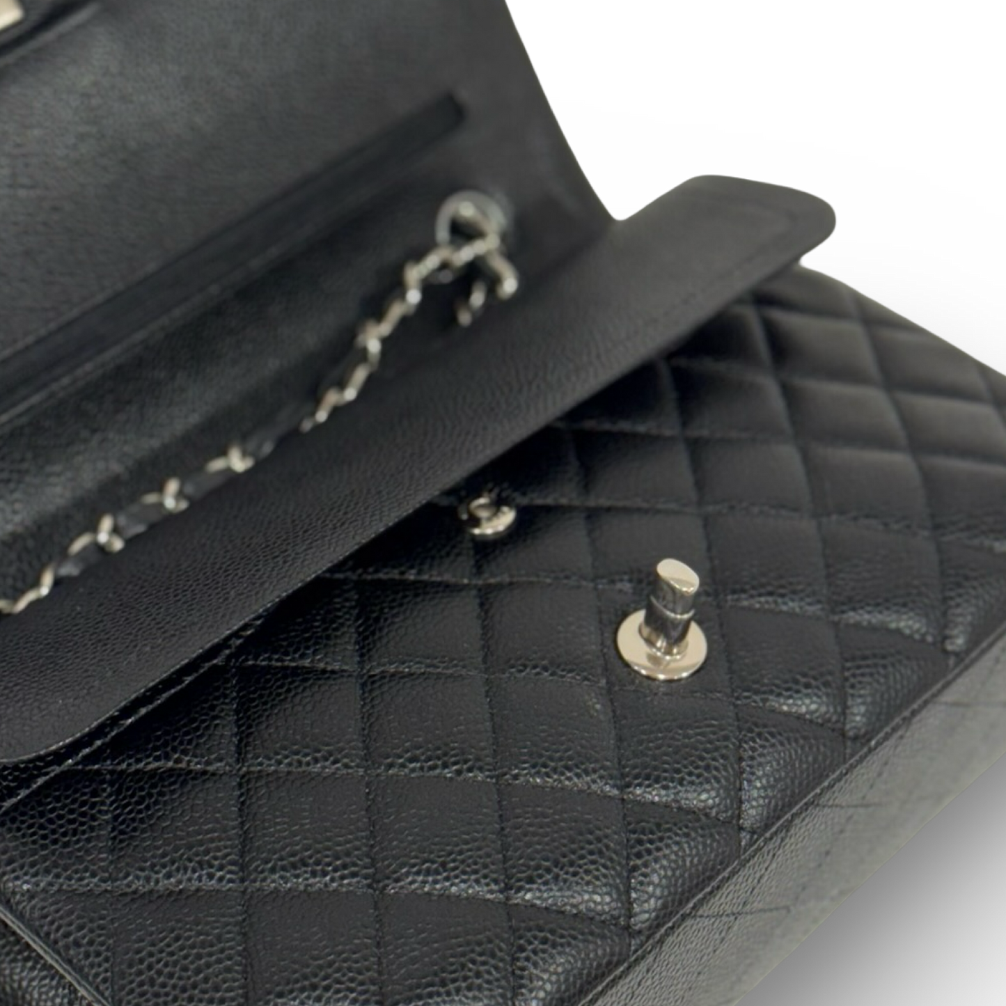 Chanel Quilted Caviar Medium Double Flap Bag - SHW / Black