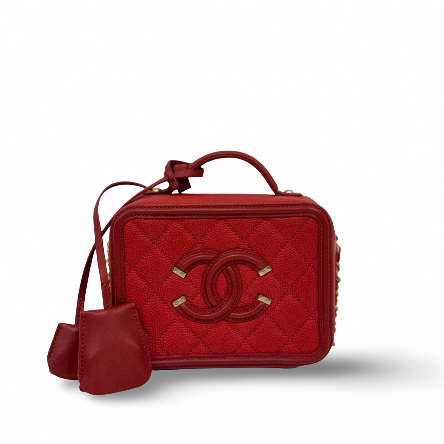 Chanel Quilted Caviar Small Vanity Case - GHW / Red