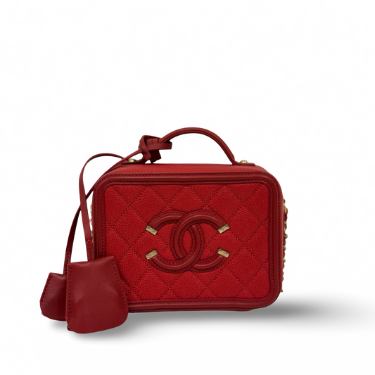 Chanel Quilted Caviar Small Vanity Case - GHW / Red