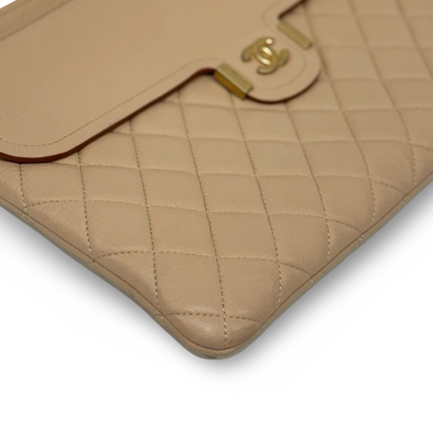 Chanel Quilted Calfskin Large Archi Chic Cosmetic Case - GHW / Beige