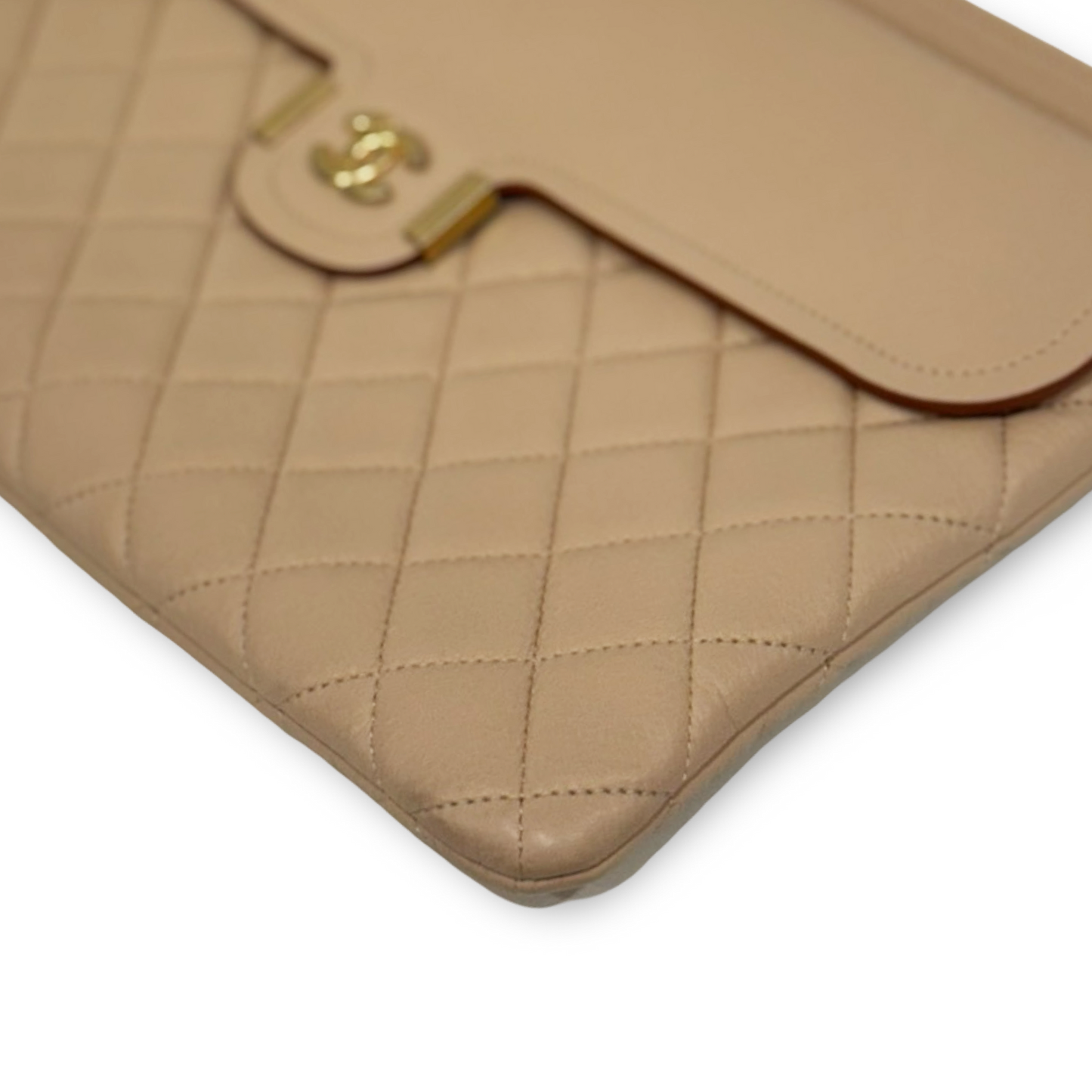 Chanel Quilted Calfskin Large Archi Chic Cosmetic Case - GHW / Beige