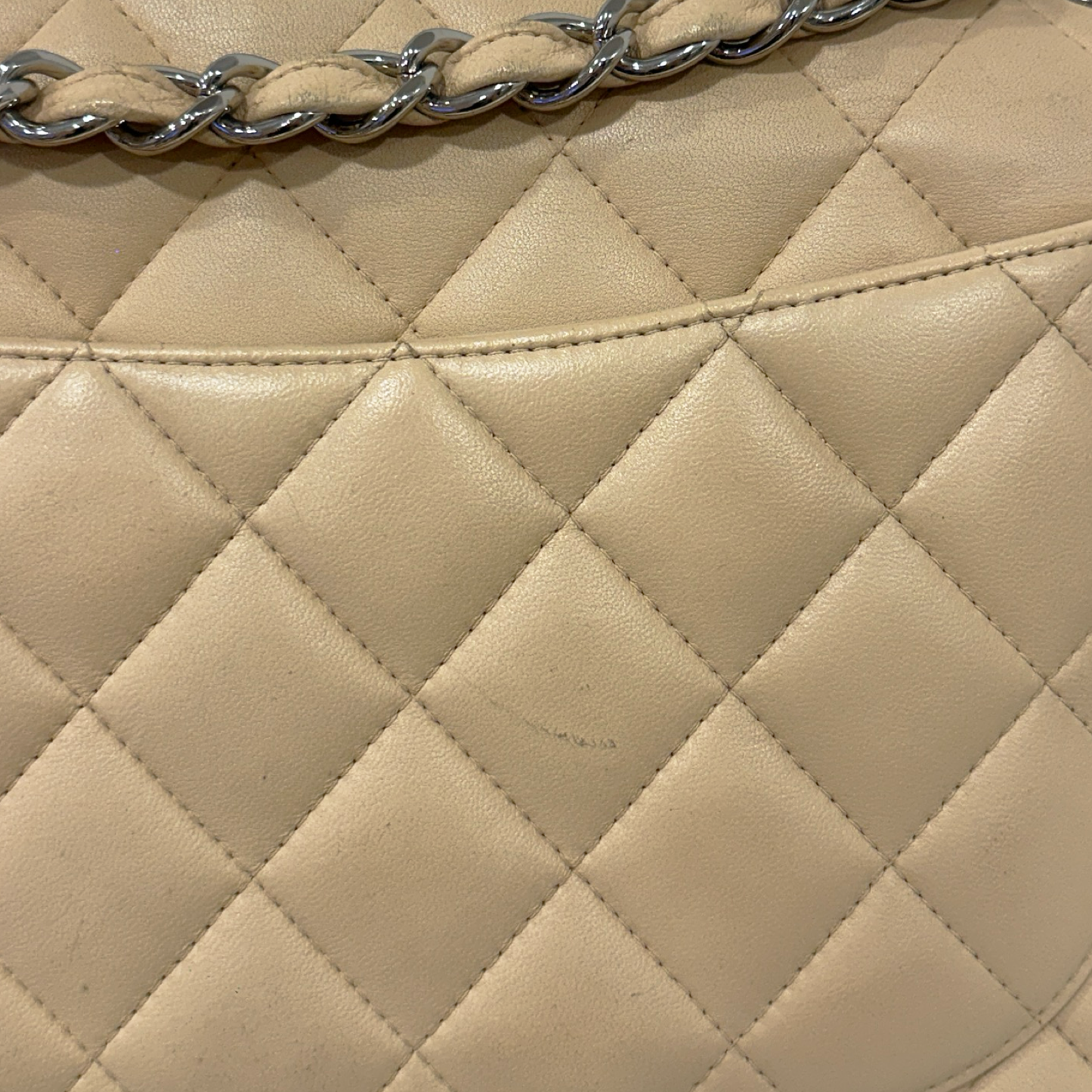 Chanel Quillied Lambskin Jumbo Double Flap - SHW / Beige
