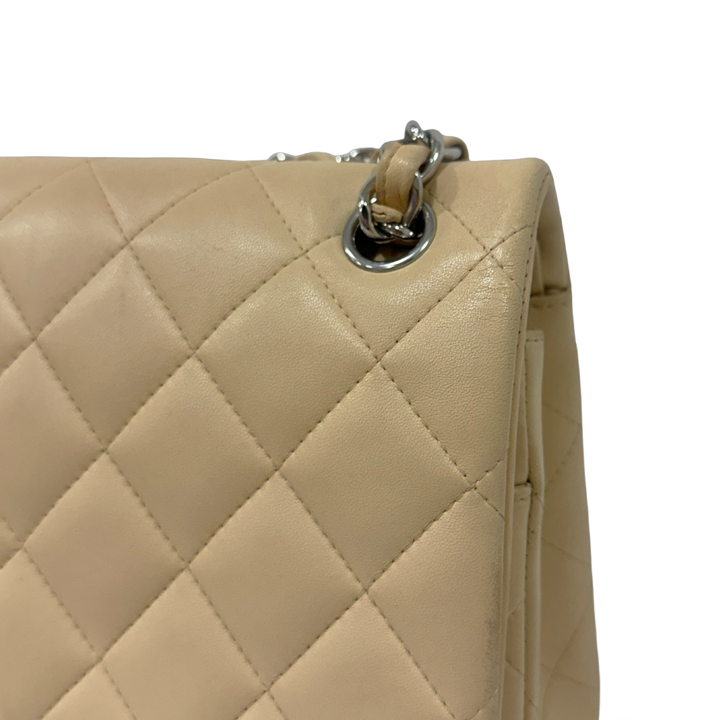 Chanel Quillied Lambskin Jumbo Double Flap - SHW / Beige