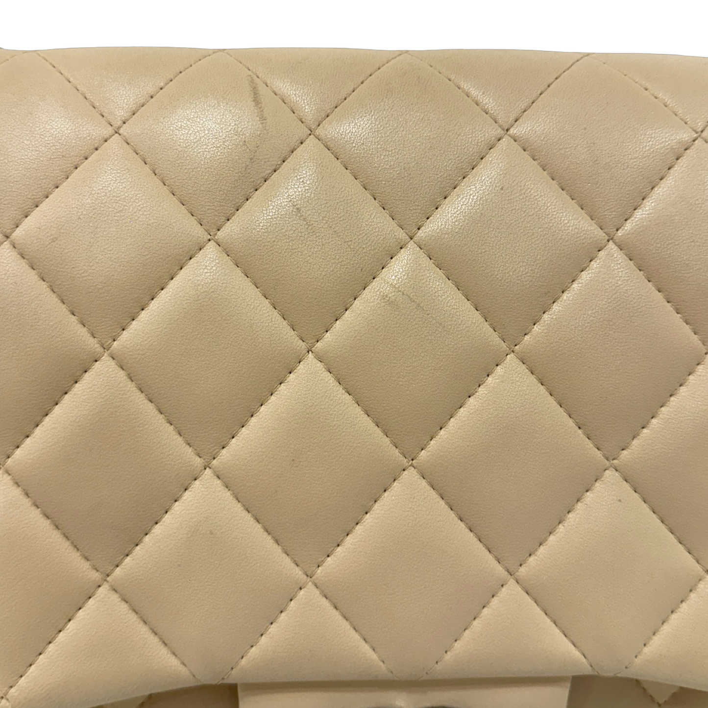 Chanel Quillied Lambskin Jumbo Double Flap - SHW / Beige
