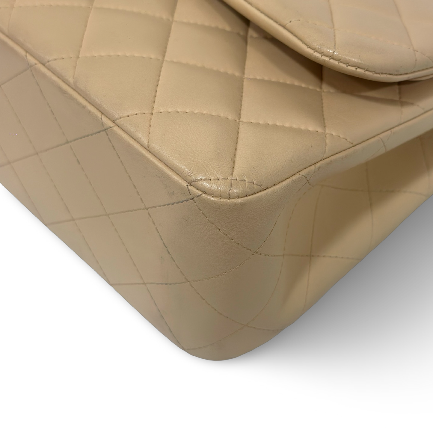 Chanel Quillied Lambskin Jumbo Double Flap - SHW / Beige
