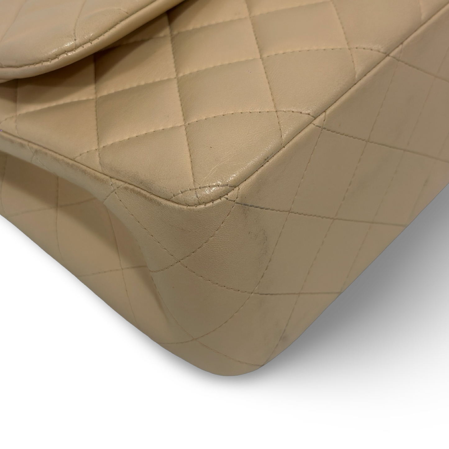 Chanel Quillied Lambskin Jumbo Double Flap - SHW / Beige