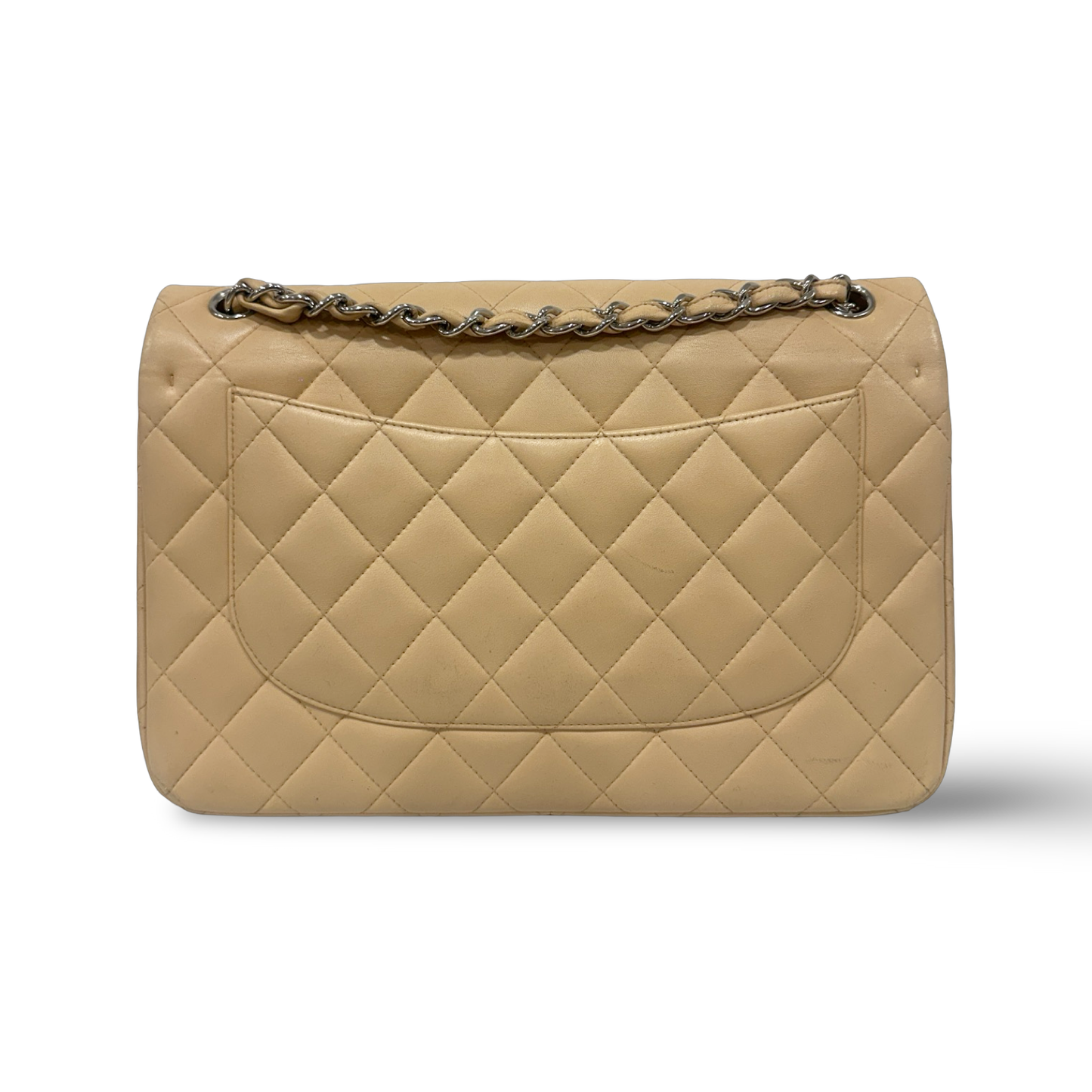 Chanel Quillied Lambskin Jumbo Double Flap - SHW / Beige