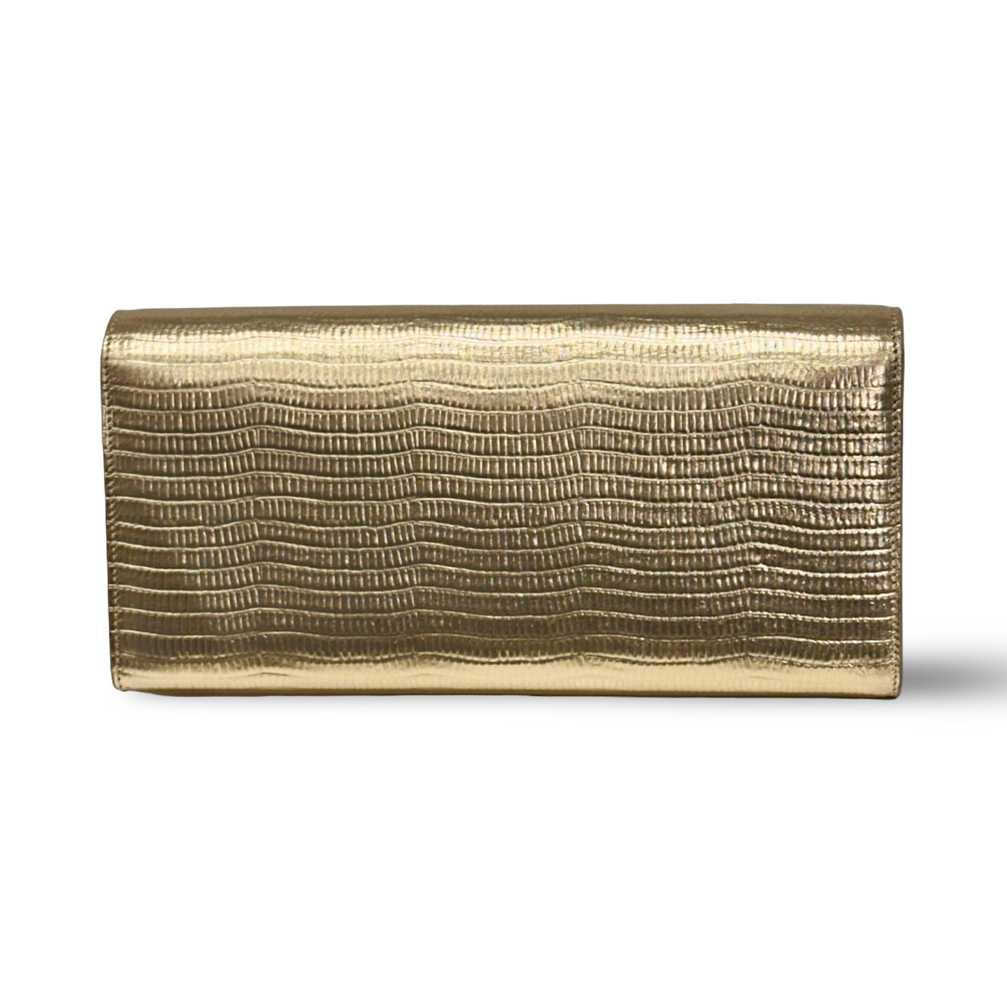 Saint Laurent Metallic Lizard Embossed Monogram Kate Tassel Clutch - GHW / Gold