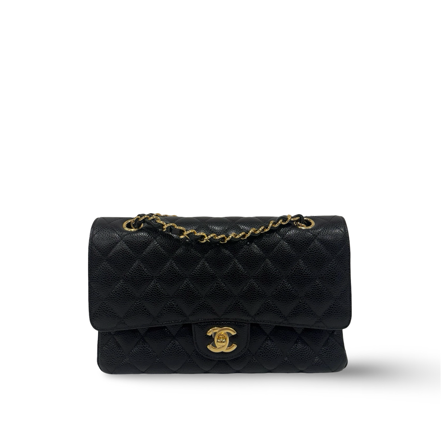 Chanel Quilted Caviar Medium Double Flap - GHW / Black