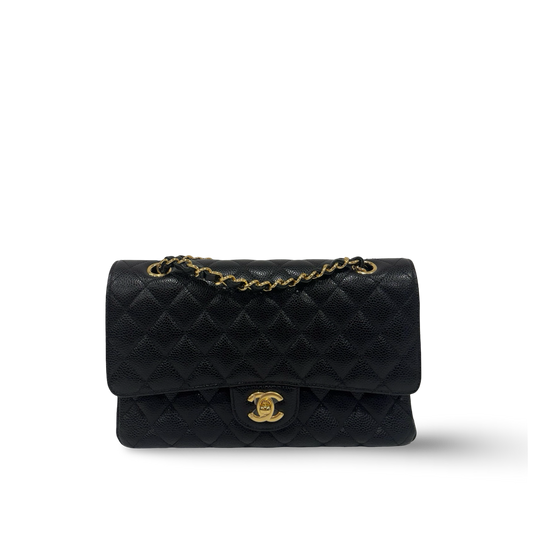 Chanel Quilted Caviar Medium Double Flap - GHW / Black