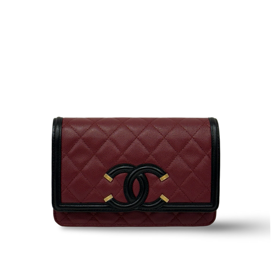 Chanel Quilted Caviar Small Filigree WOC Bag  - GHW / Burgundy Black