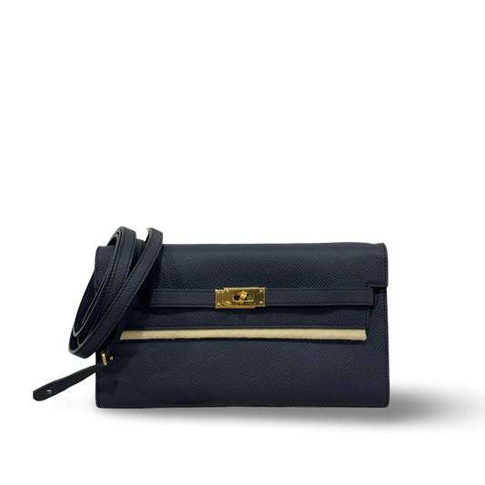 Hermes Epsom Kelly Wallet To Go - GHW / Navy