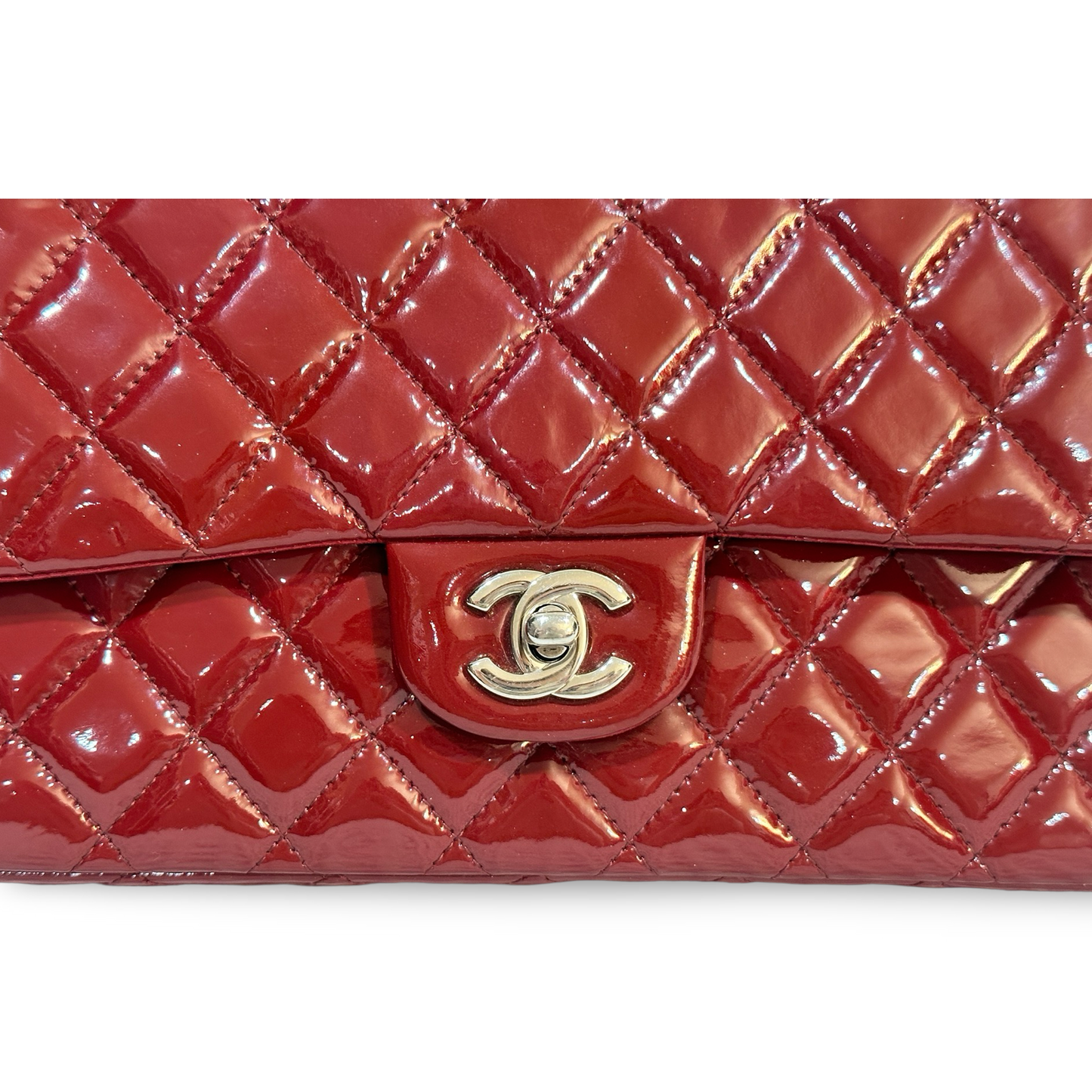 Chanel Classic Patent Medium Double Flap - SHW / Red