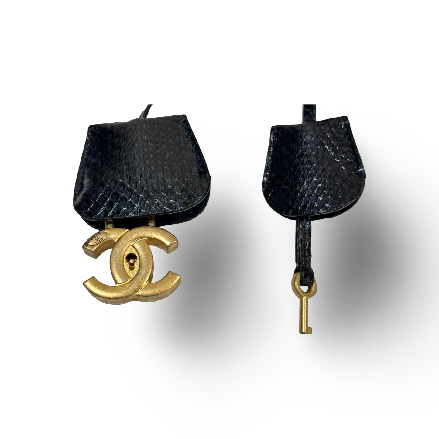 Chanel Classic Sneak Skin Tweed Medium Vanity Case Gold Navy