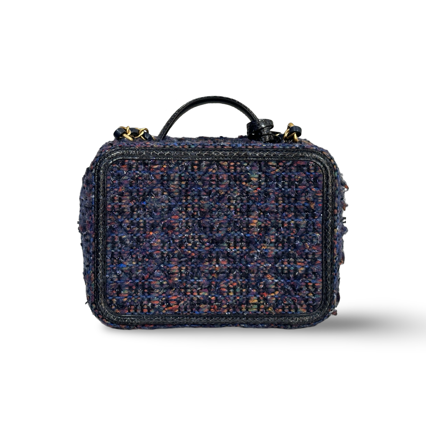 Chanel Classic Sneak Skin Tweed Medium Vanity Case Gold Navy