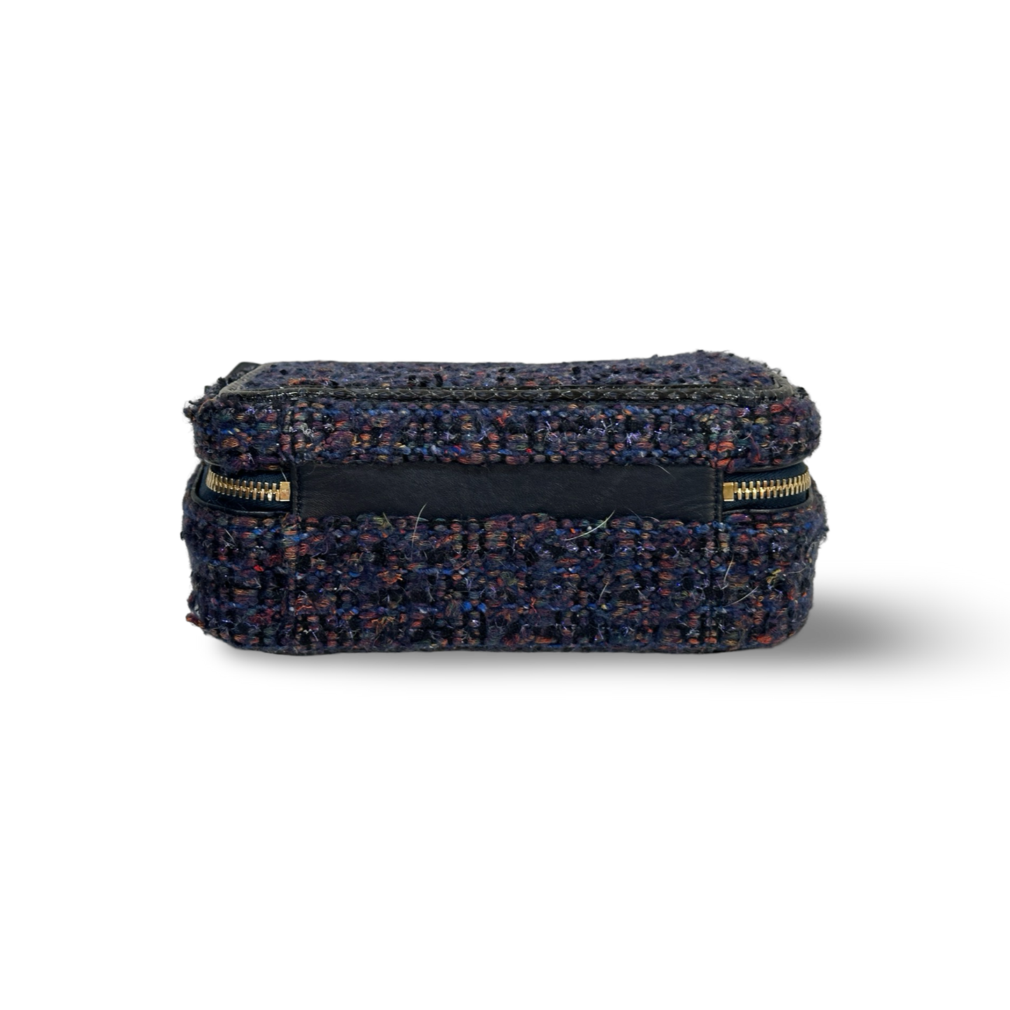 Chanel Classic Sneak Skin Tweed Medium Vanity Case Gold Navy